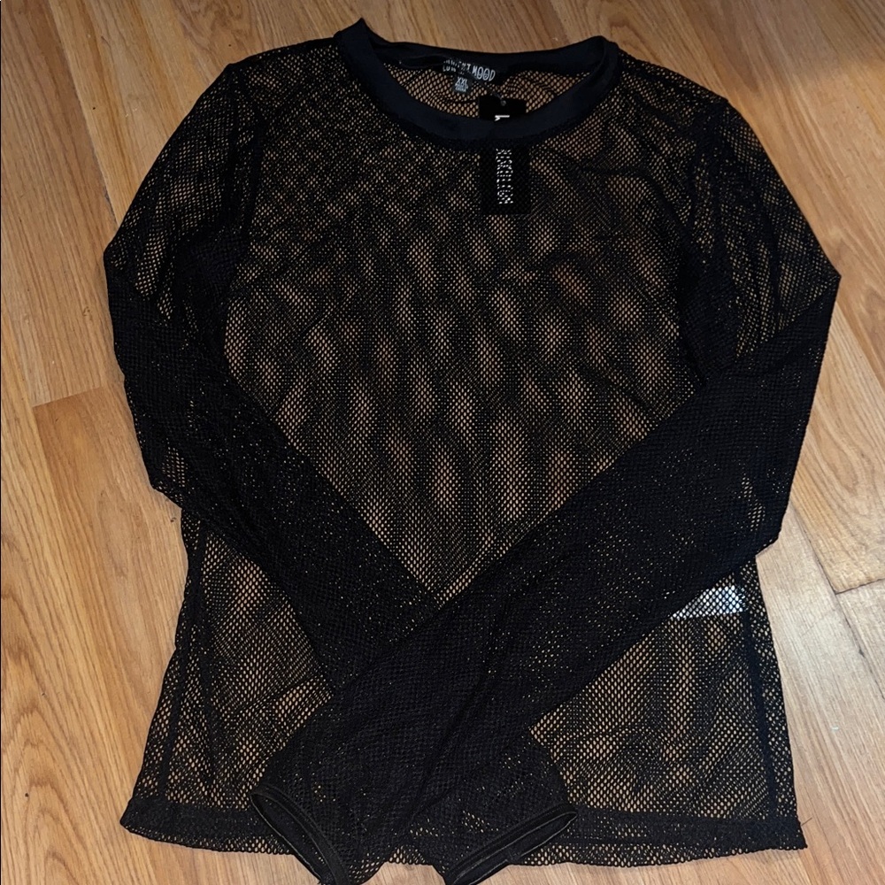 Boohoo Black Sheer Mesh Long Sleeve Top